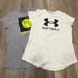 Under Armour Girls White & Gray Softball Graphic Tees